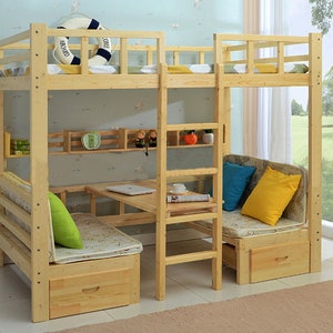 Twin size bunk bed with table - Modern and affordable BunkBed ideas - Woodworking plans for berth