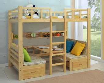 Queen size bed with desk deals