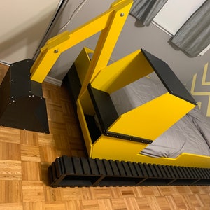 Full-Size Excavator Bed Plan provides DIY wooden kids bed designs through PDF files and step-by-step instructions and cut lists