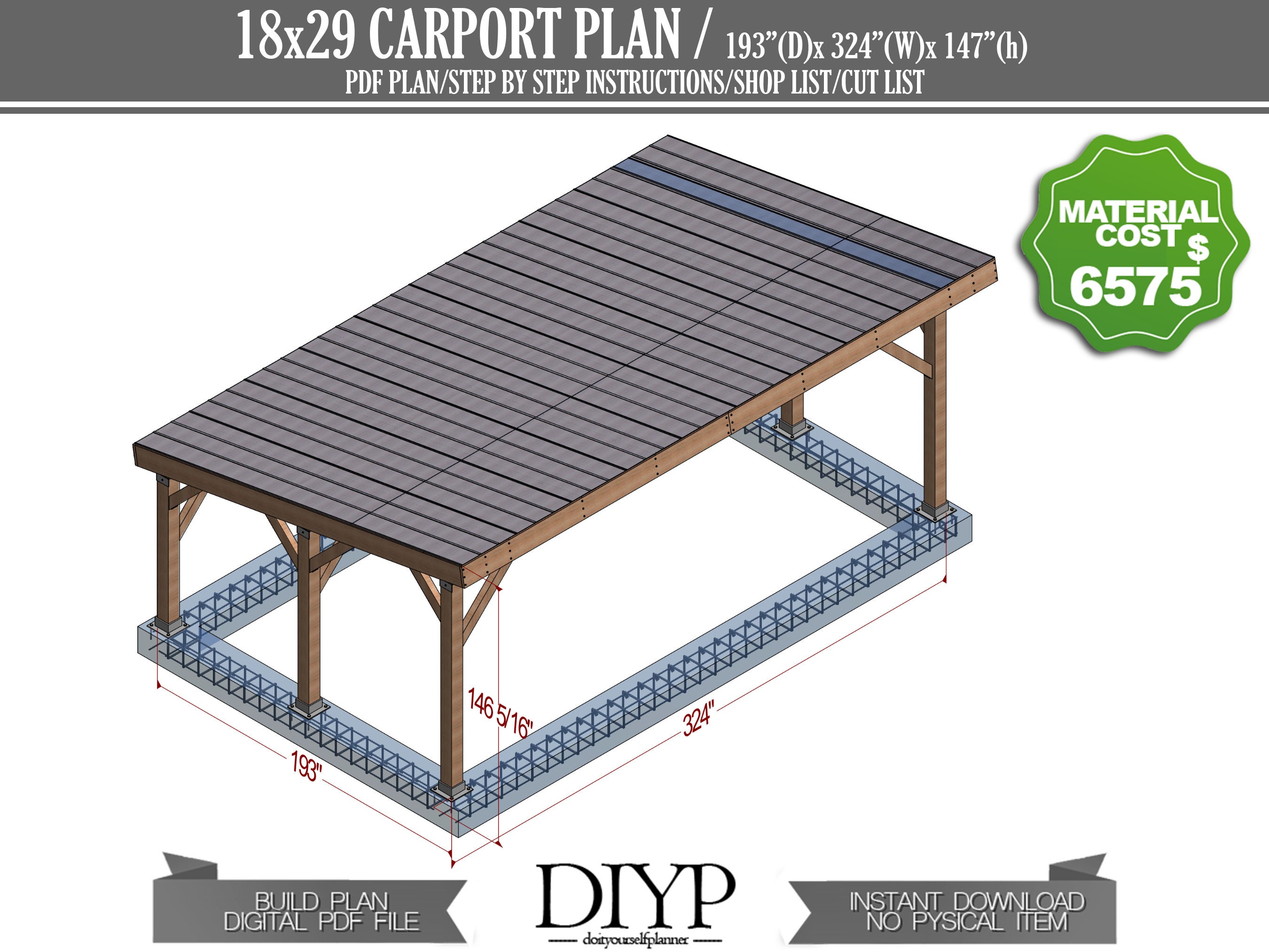 20x30 Carport Blueprint Plans DIY Wooden Carport Etsy