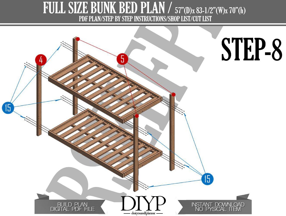 Full Size Bunk Bed Plan Build Your Own Bunk Bed Etsy