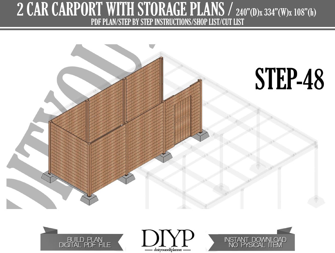 Two Car Carport With Storage Plan Carport Shed Build a Etsy Canada