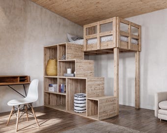 Modern Twin Bunk Bed Plan: DIY Plywood Bed with Cubic Storage Stairs