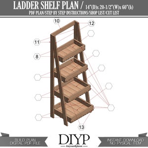 Digital PDF Build plans for Wooden Ladder Shelf - Woodworking plans Tiered Garden Ladder Box