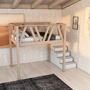 Queen Size Loft Bed With Storage Stairs DIY Plan - Etsy