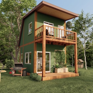 Tiny house plans , 2 story 1 bedroom house architectural plan , modern tiny home blueprint