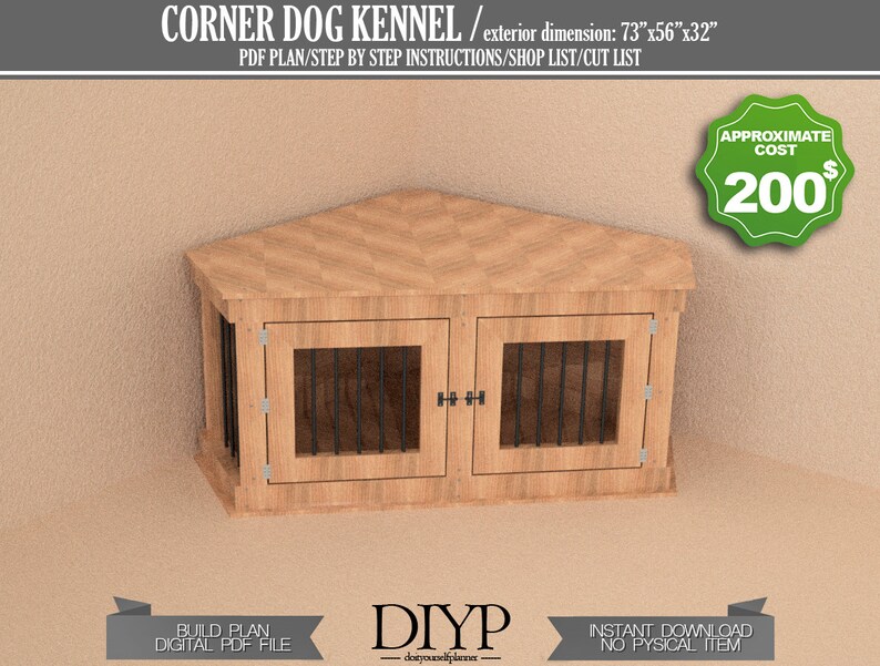 Corner Dog Crate for Diy Woodworking Plan Dog Furniture Etsy