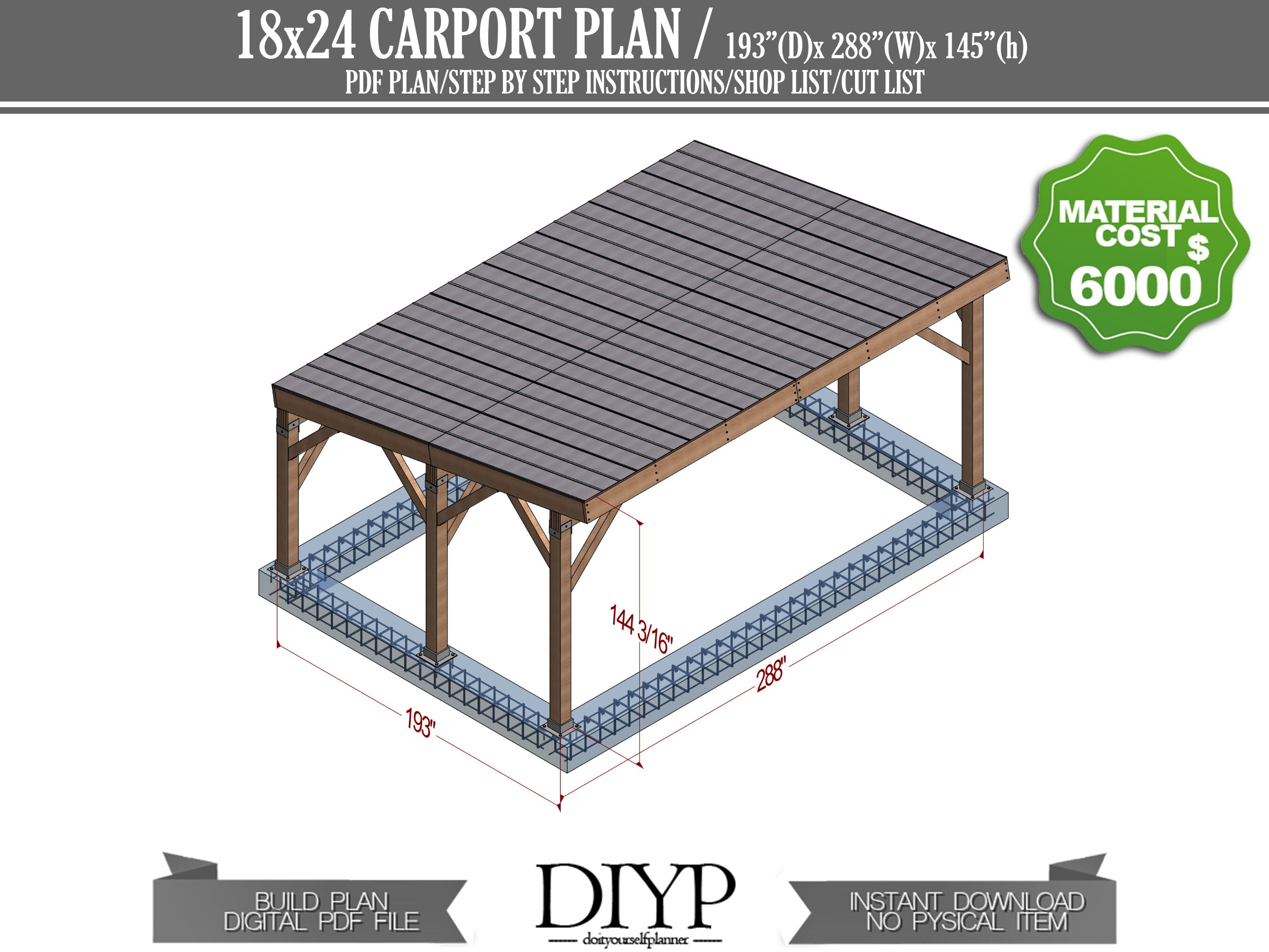 18x24 Carport Build Plans PDF Car Garage for Two Car Etsy Australia