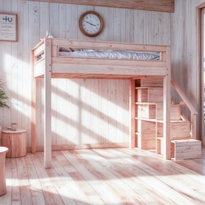 DIY Full-Size Loft Bed Plan with Storage Stairs & Lounge (Digital PDF)