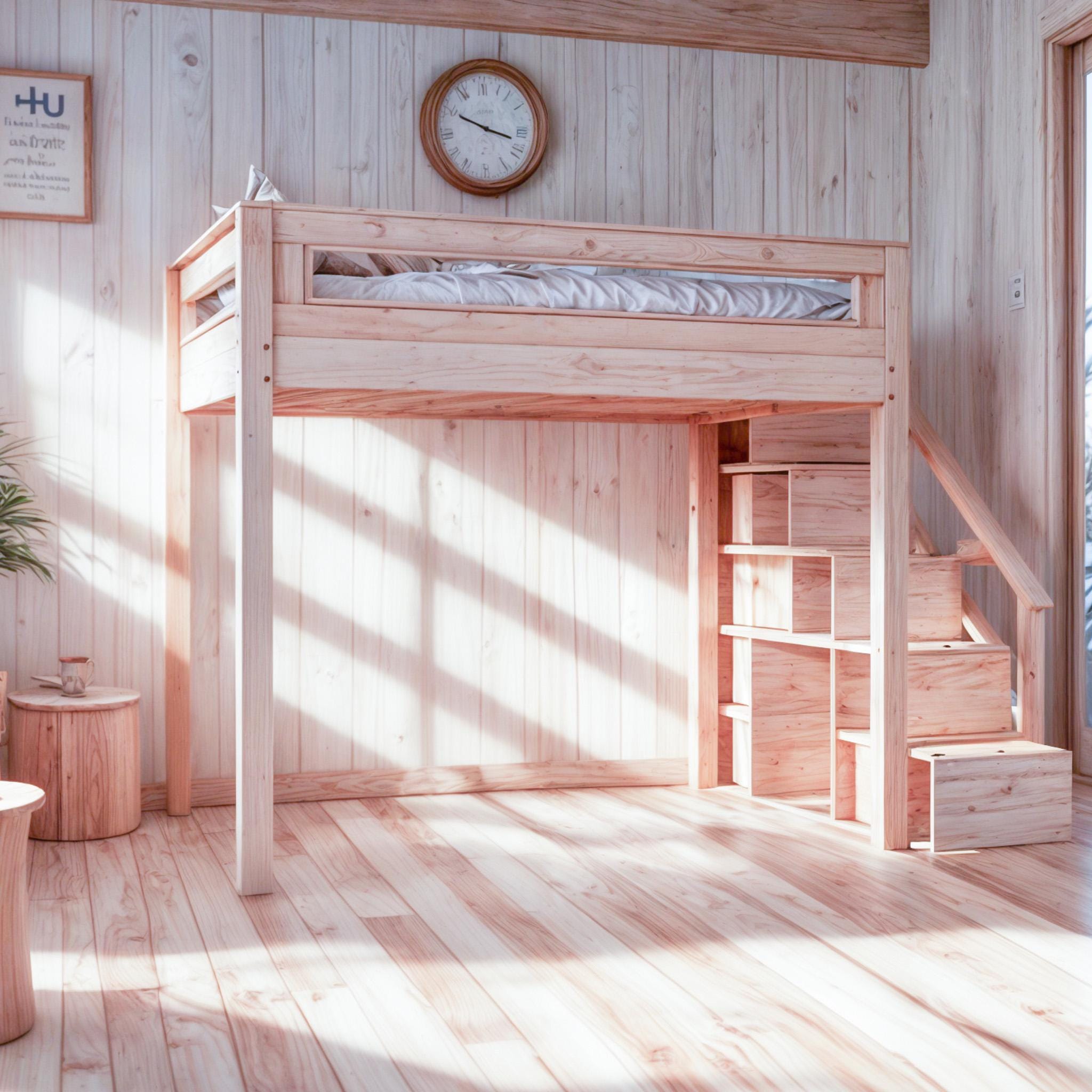 DIY Full-Size Loft Bed Plan with Storage Stairs & Lounge (Digital PDF)