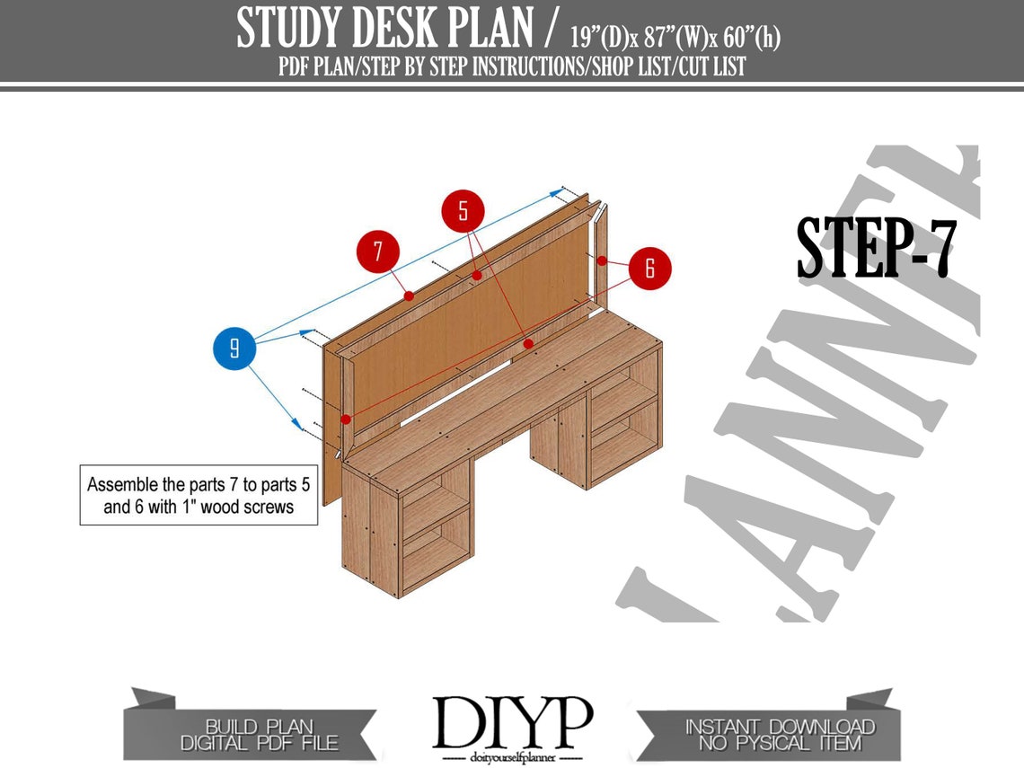 Diy Build PDF Plan for Wooden Study Table Build Your Own - Etsy