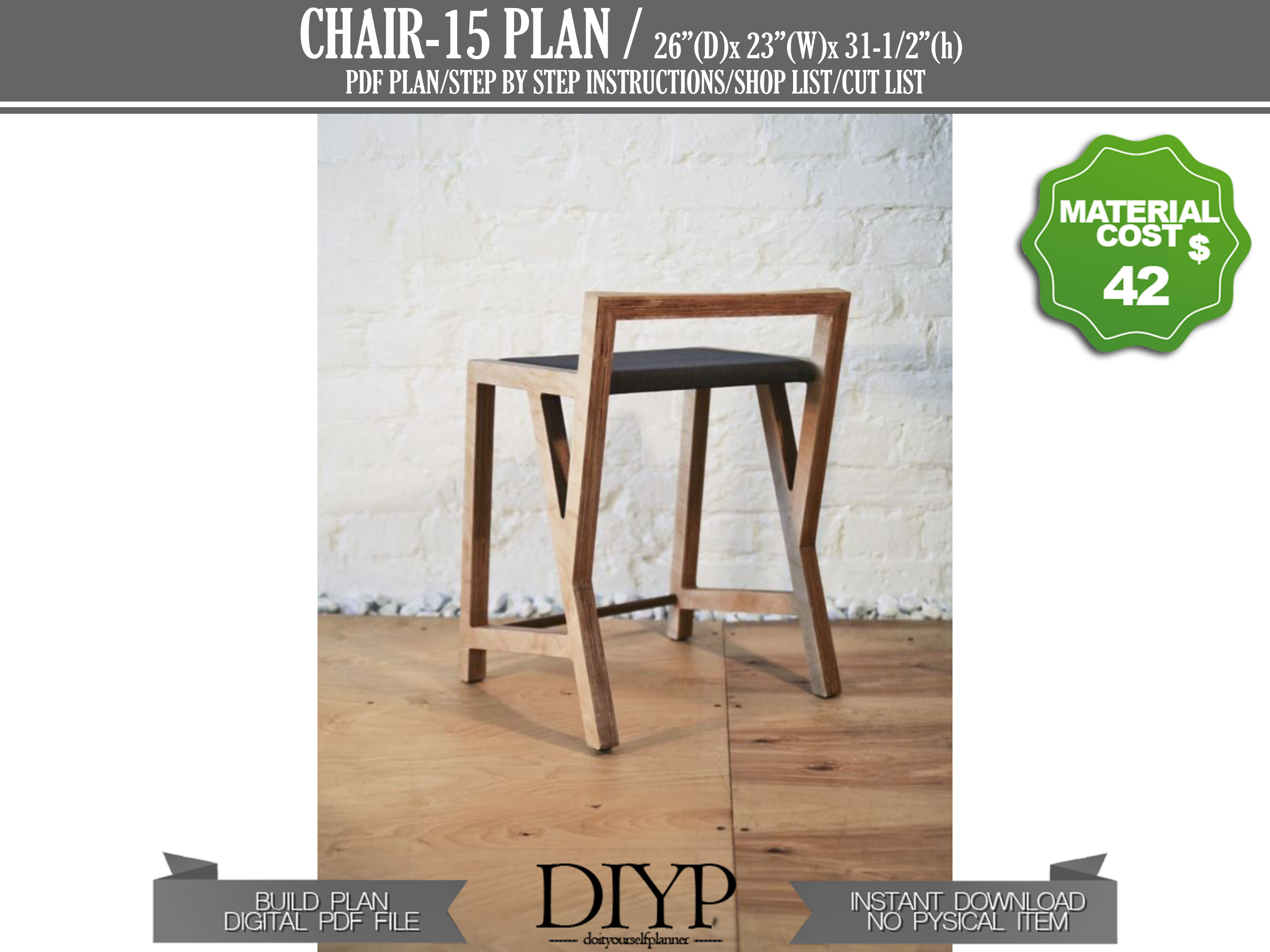 Modern stoelplan, doe-het-zelf houten barkruk, bouwplannen voor een  minimale stoel - Etsy België, image size:2700x2025