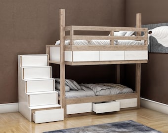 DIY Twin tower Full size matress Bunk Bed Plans with Storage Drawers