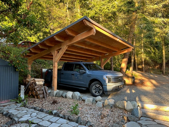 Car Garage Plans Diy Carport for Two Car Canopy Plans Wooden Car Port Etsy