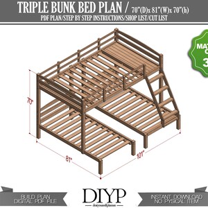 Wooden Triple Bunk Bed Plans - Full over 2 Twin Bunk Bed for Kid's - Make your own bunk bed