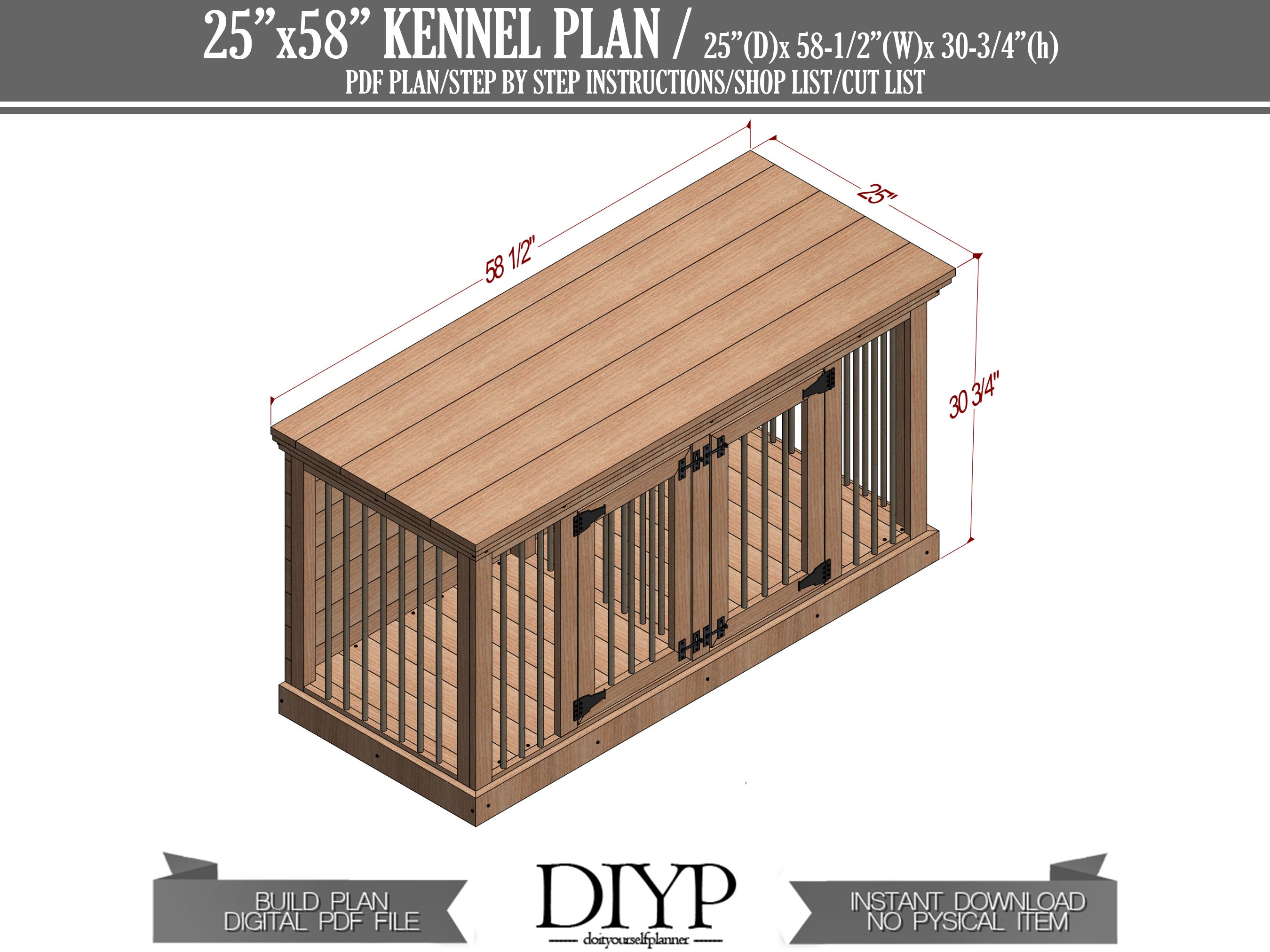 Digital Plans Wooden Dog Crate Entertainment Center DIY Dog Kennel  Furniture 