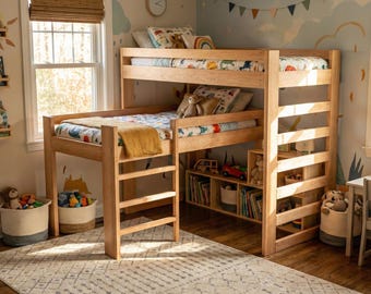 Twin Over Twin L-Shaped Bunk Bed Plans – DIY Woodworking PDF Blueprint