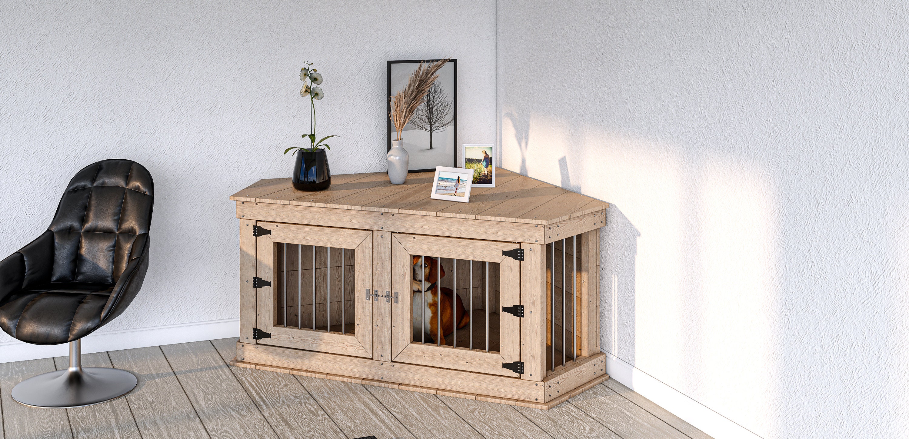 コーナー犬用ケージ DIY 木工プラン（デジタルダウンロード） - Etsy 日本