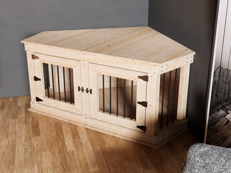 Corner Dog Crate for diy woodworking plan Dog Furniture Build own Easy and Cheap dog crate image 6