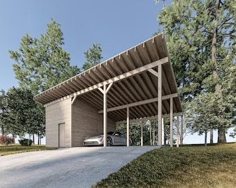 DIY 2-Car Carport with 12x20 Storage Area - Detailed Plans, Cut List, and Animation