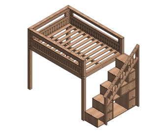 Multifunctional Queen Size Bunk Bed with storage area Plan - Modern bedroom ideas build plans - queen size loft bed