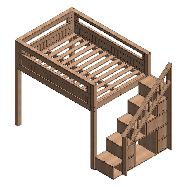 Plan de lit superposé queen-size multifonctionnel avec espace de rangement - Plans de construction d'idées de chambre à coucher modernes - Lit mezzanine queen-size