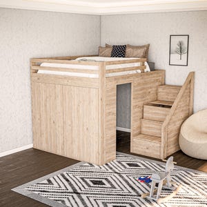 DIY Queen Size Bunk Bed with Closet Plans - Woodworking Blueprint
