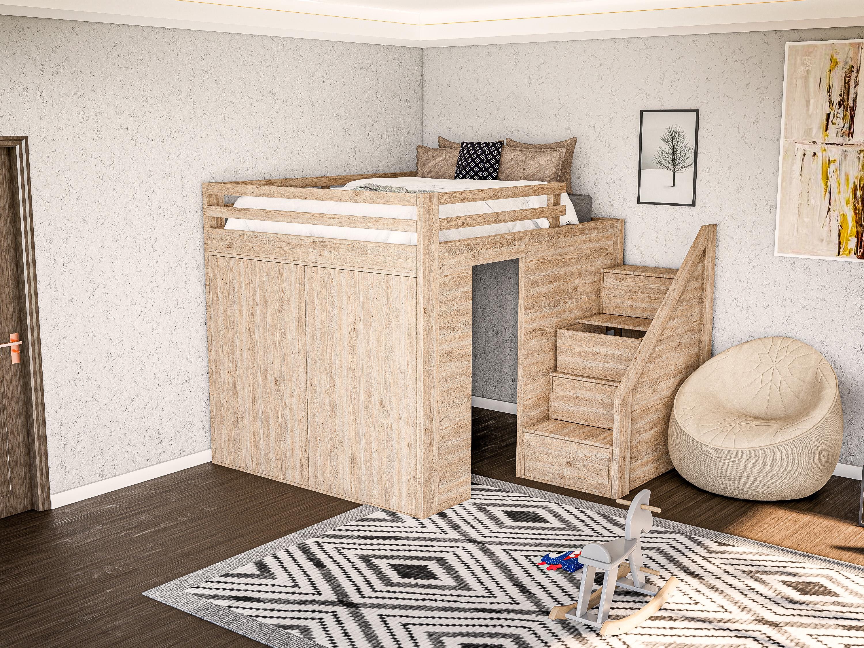 クローゼット付きクイーンサイズ二段ベッドのDIYプラン - 木工設計図