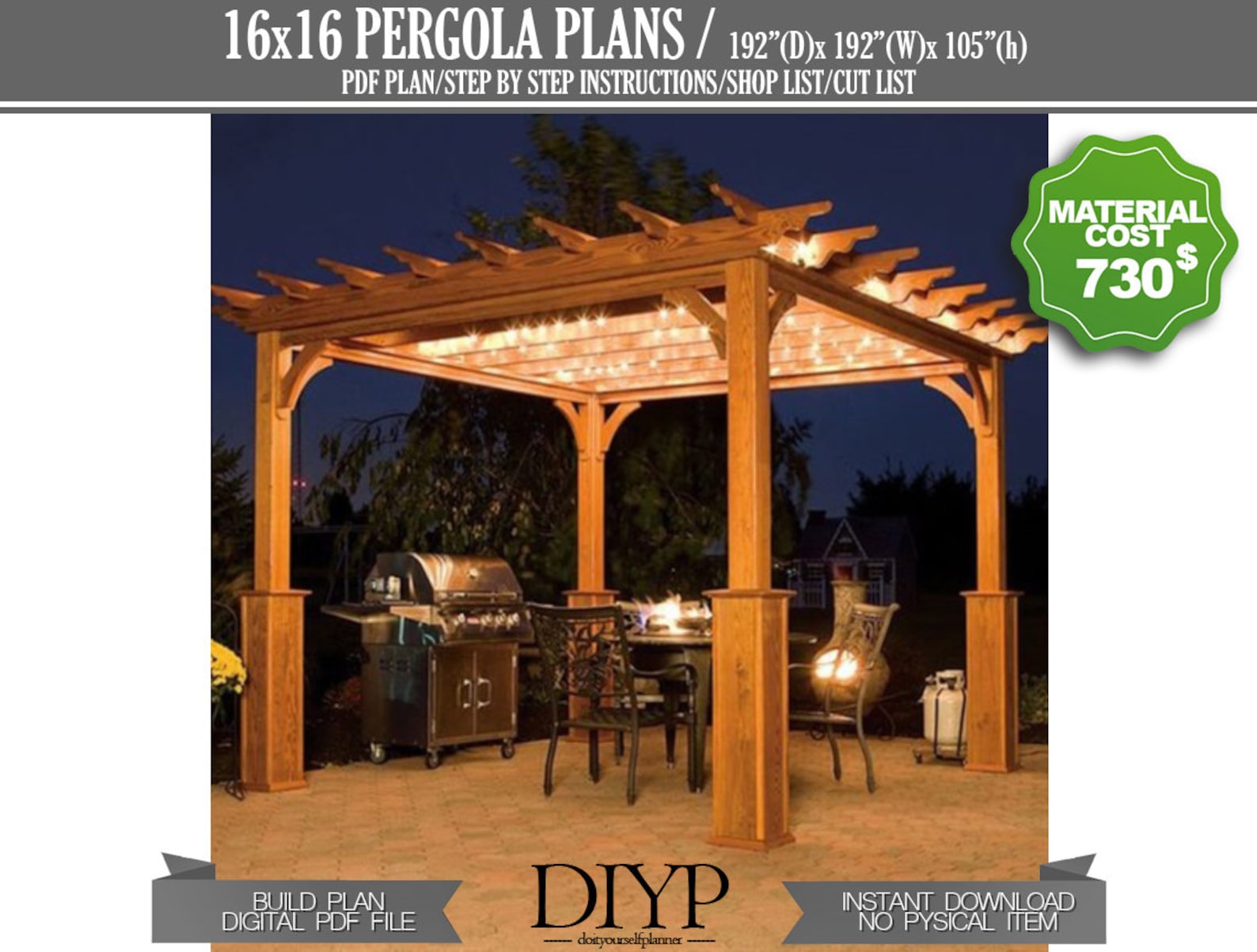 Diy Plans for 16x16 Pergola Backyard Pergola Ideas Build Etsy
