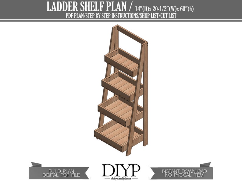 Digital PDF Build Plans for Wooden Ladder Shelf Woodworking Etsy