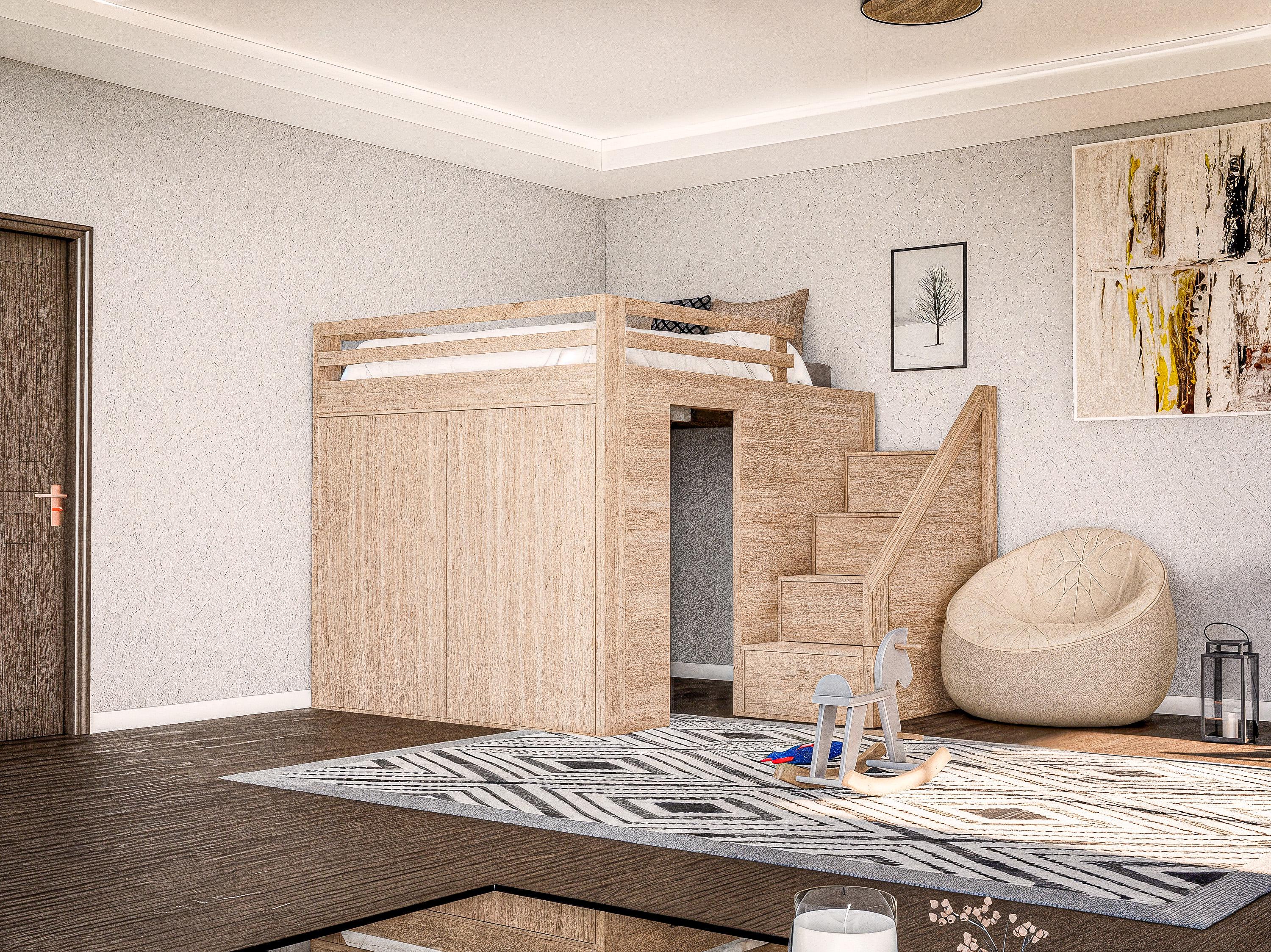 クローゼット付きクイーンサイズ二段ベッドのDIYプラン - 木工設計図