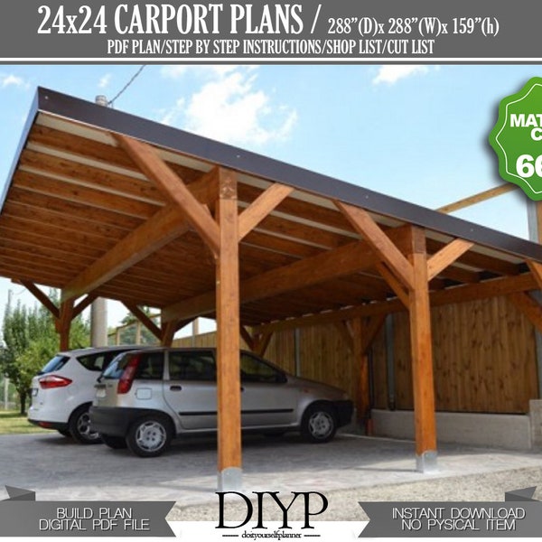 Single Slope Carport Plans Diy - Car Garage for Two Car - Modern Pavilion Plans - Wooden Car Port