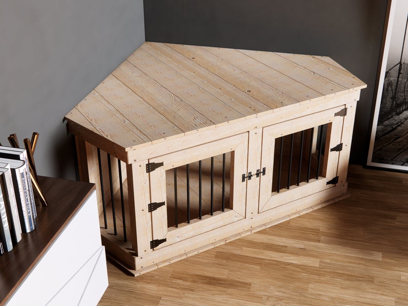 Corner Dog Crate for diy woodworking plan Dog Furniture Build own Easy and Cheap dog crate image 5