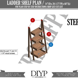 Digital PDF Build plans for Wooden Ladder Shelf - Woodworking plans Tiered Garden Ladder Box