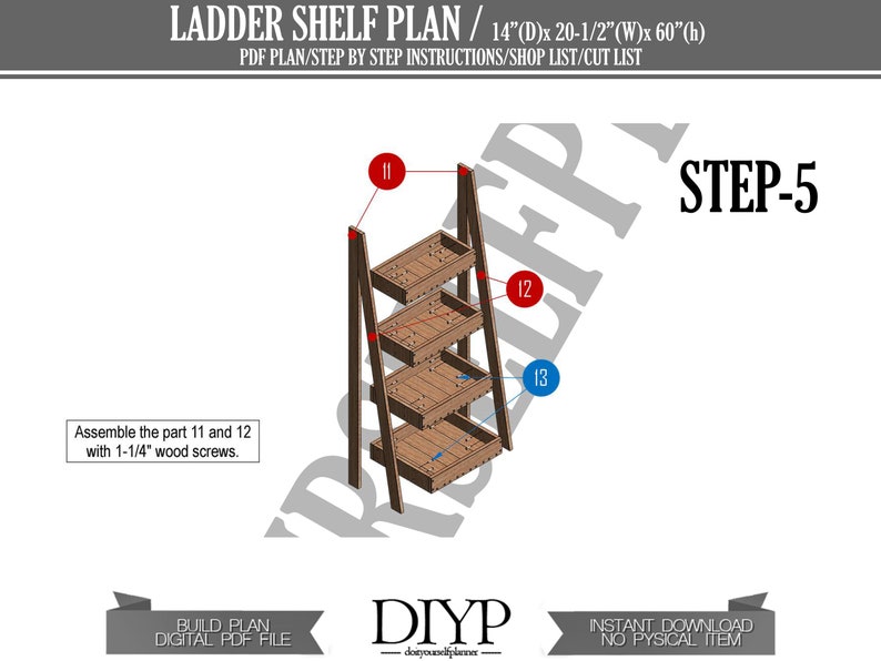 Digital PDF Build plans for Wooden Ladder Shelf - Woodworking plans Tiered Garden Ladder Box