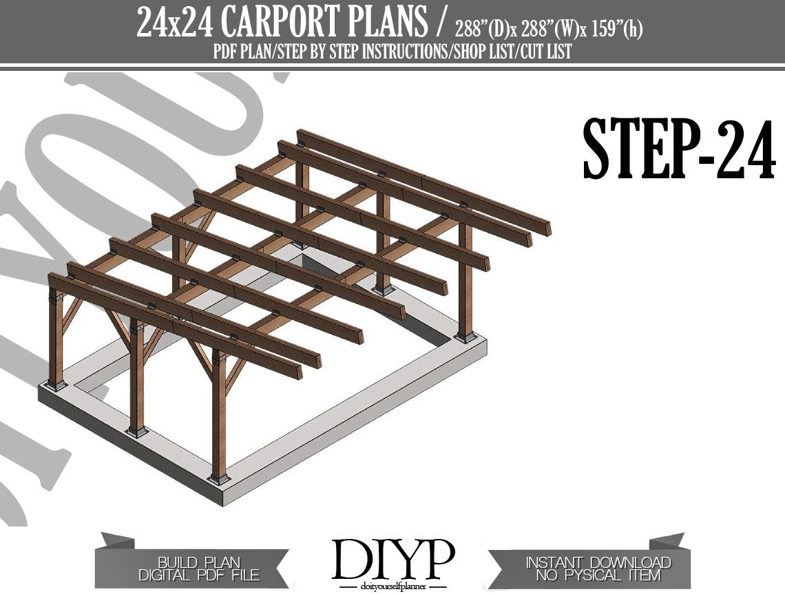 24x24 Carport Plans Diy Car Garage for Two Car Modern Etsy Australia