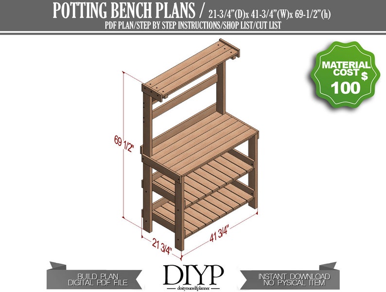 DIY Plans for Potting Bench, Easy woodworking plan for wooden table image 2
