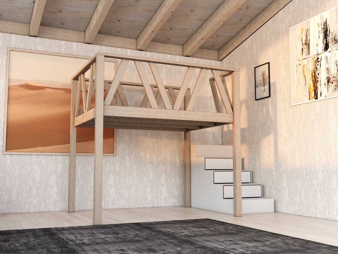 Queen Size Loft Bed With Storage Stairs DIY Plan - Etsy