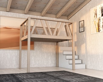 Queen Size Loft Bed with Storage Stairs DIY Plan