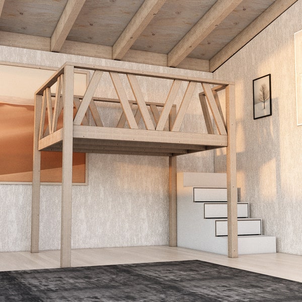 Queen Size Loft Bed with Storage Stairs DIY Plan
