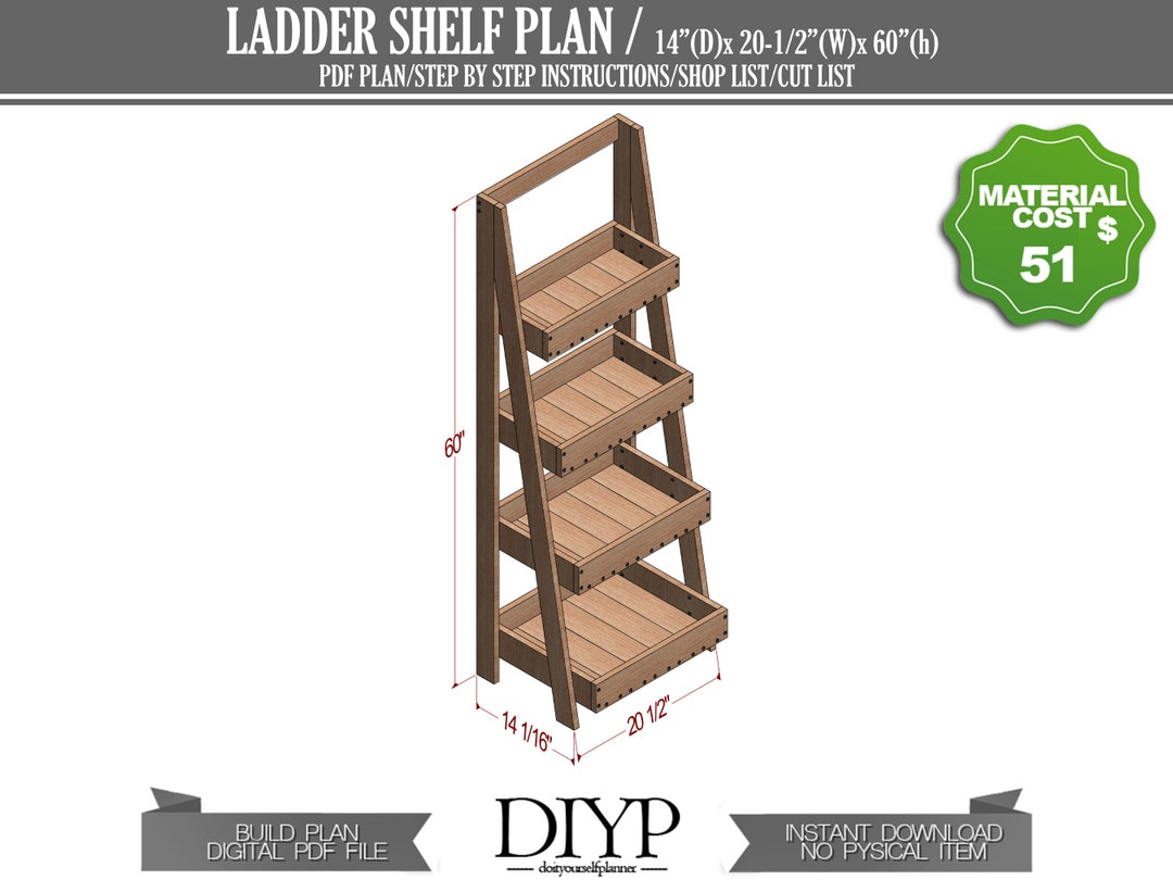 Digital PDF Build Plans for Wooden Ladder Shelf Woodworking Plans Tiered Garden Ladder Box Etsy