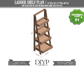 Digital PDF Build plans for Wooden Ladder Shelf - Woodworking plans Tiered Garden Ladder Box