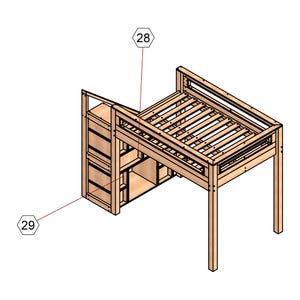 Puede incluir: Una cama litera de madera con una escalera incorporada y estantes de almacenamiento. La cama est&aacute; hecha de madera natural y tiene un dise&ntilde;o simple y moderno.