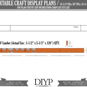 Puede incluir: Un plan digital PDF para construir un expositor de artesan&iacute;a port&aacute;til. El plan incluye una lista de corte e instrucciones paso a paso. El expositor tiene 47,6 cm de profundidad, 76,2 cm de ancho y 47,6 cm de alto. El plan requiere una pieza de madera de 2,5x15,2x304,8 cm.