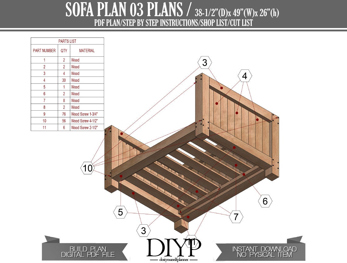 Sofa Build Plans Sectional Couch Sofa Bed Plan Futon Bed Etsy