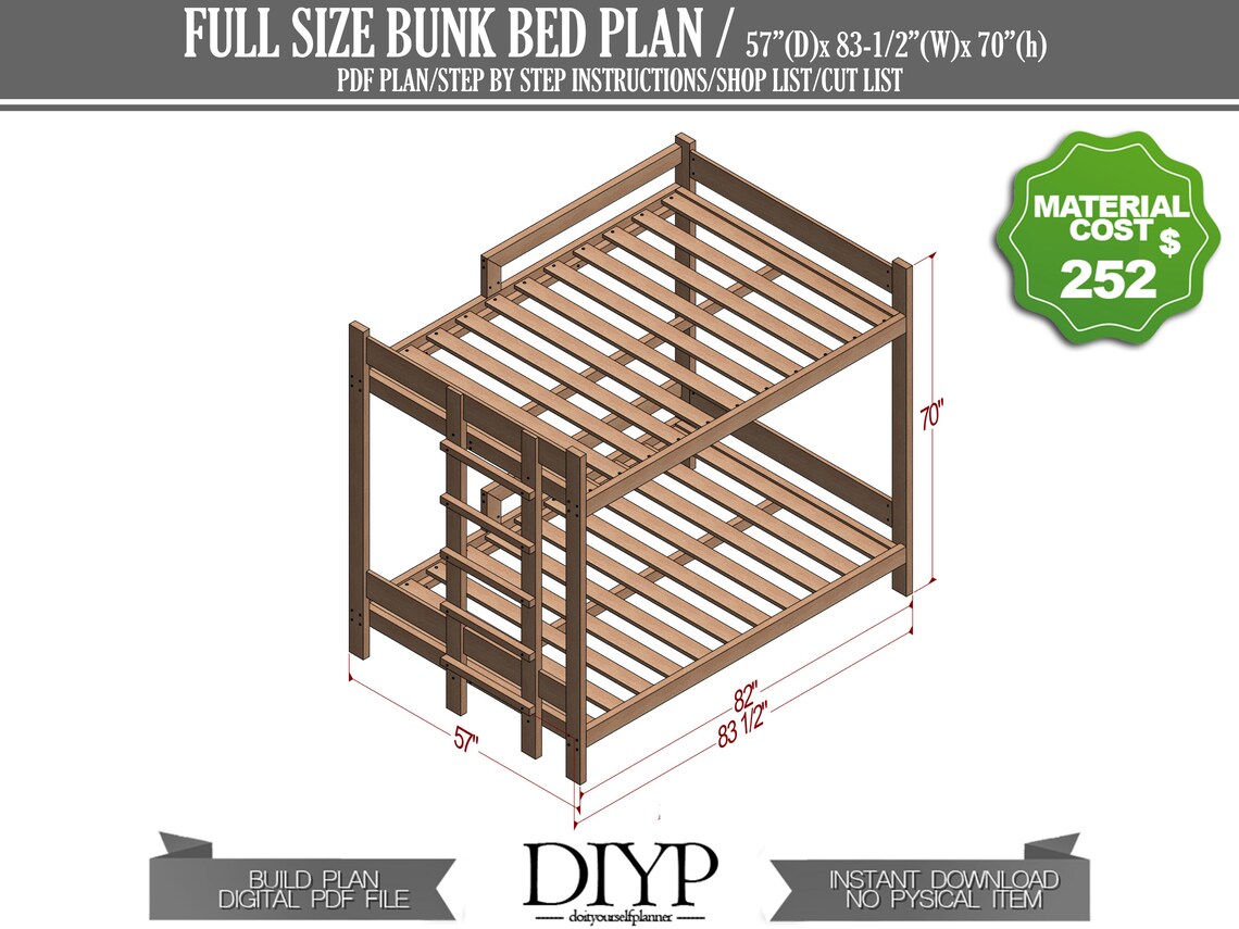Full Size Bunk Bed Plan Build Your Own Bunk Bed Etsy