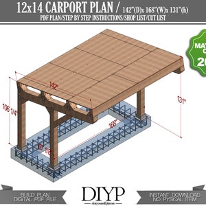 12x14 Single Slope Car Garage Plans Diy - Single Wooden Carport