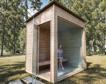 Plano de sauna exterior de 6x8: Guía de construcción de sauna de madera (Descarga digital)