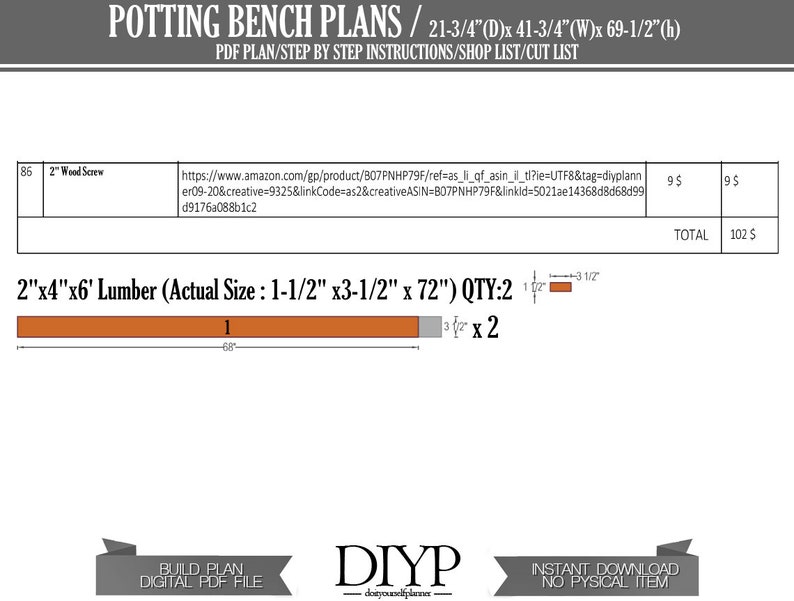 DIY Plans for Potting Bench, Easy woodworking plan for wooden table image 3