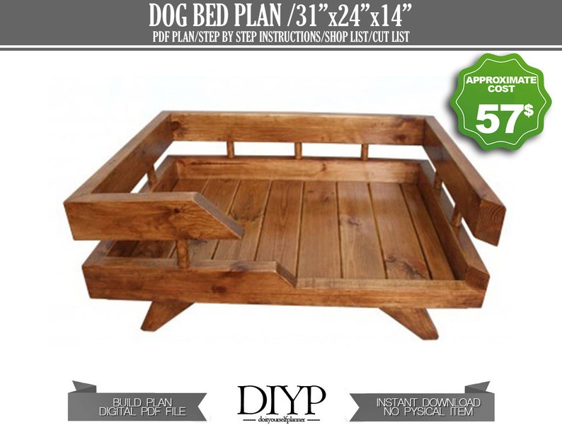 Dog Furniture Puppy Bed plan Wooden Dog Bed Plan Modern Medium Dog Bed image 1